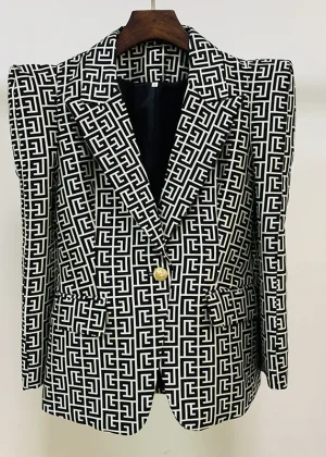 HIGH STREET Newest 2026 Fashion Designer Jacket Women's Peak Shoulder Monogram Jacquard Single Button Blazer
