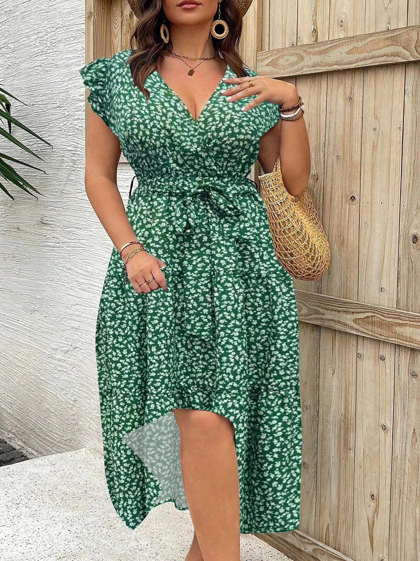 【Plus Size】 Floral Print Dress, Boho Fashion Casual Dress for Beach Holiday Vacation, Women's Plus Size Clothing for Summer - Image 2