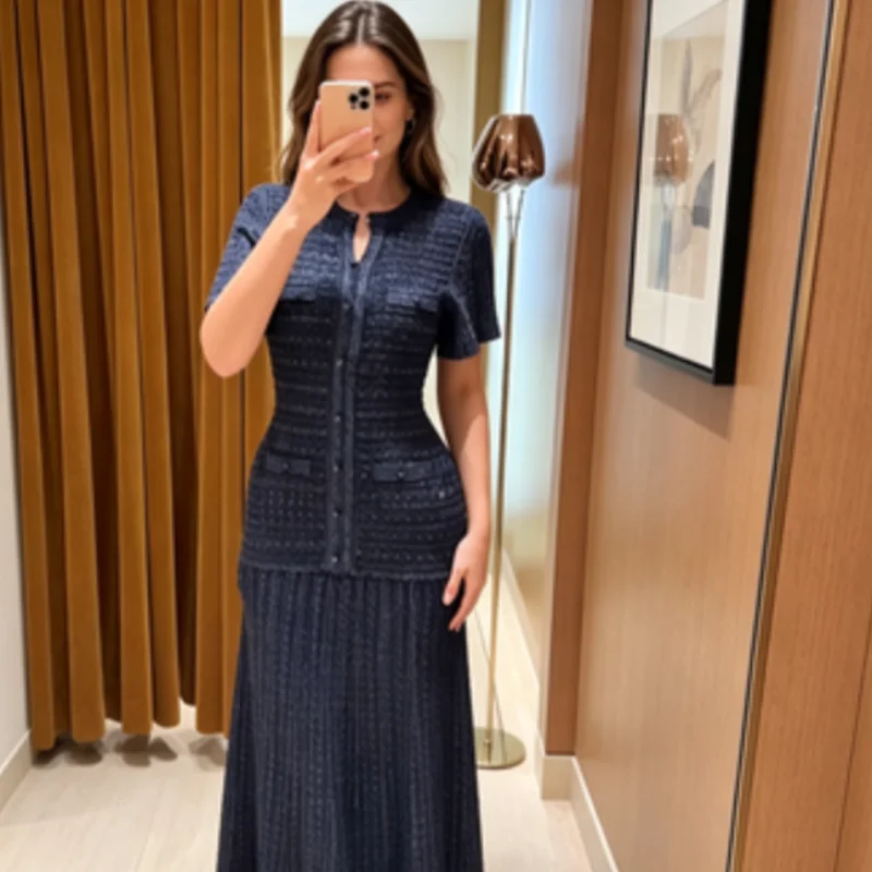 2026 New Women Elegant Solid Color Short Sleeve Sequined Long Dress Button Front Slim Fit Maxi Dress Daily Office Casual Outfit - Image 3