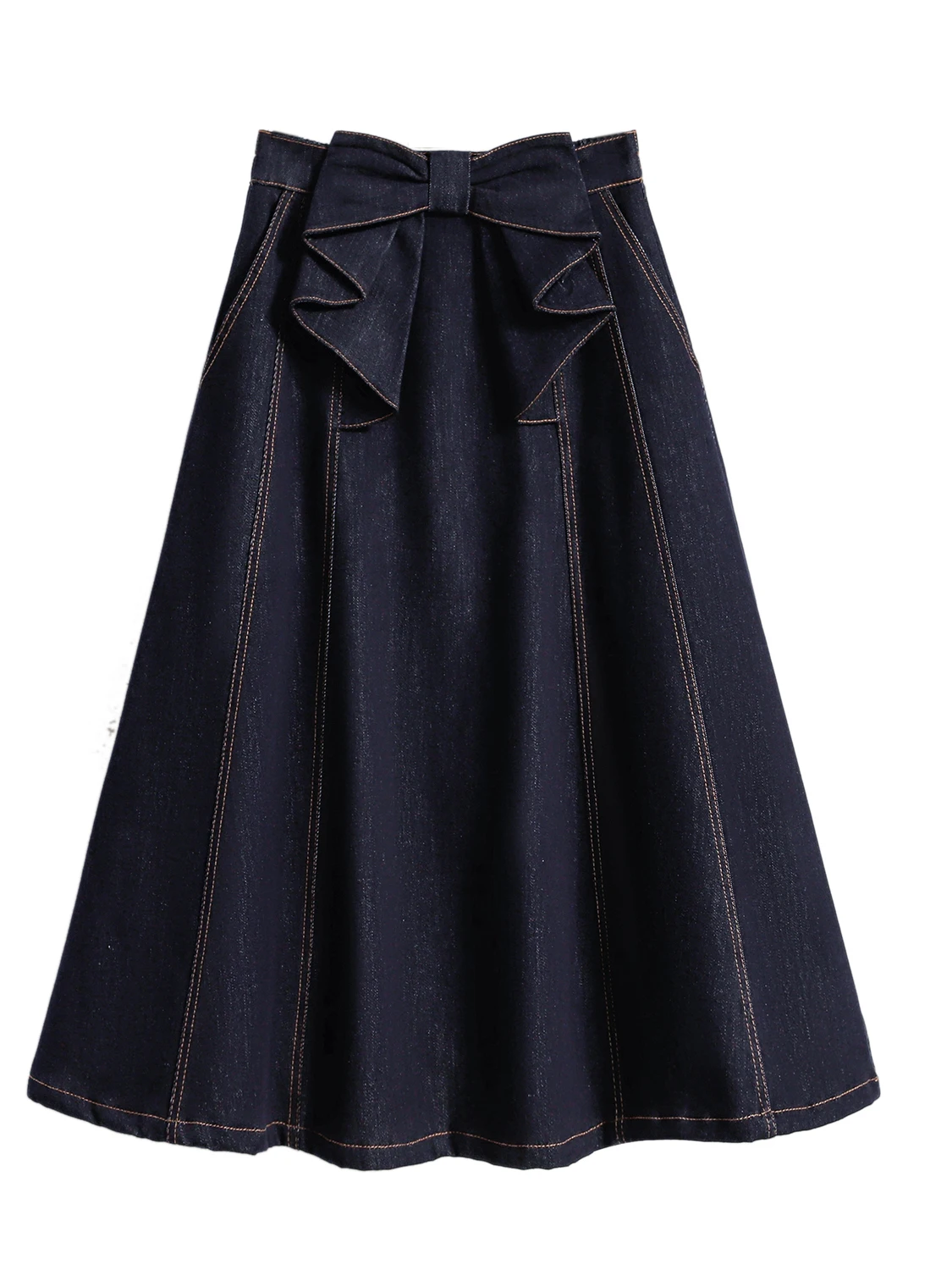Spring Summer New plus Size Loose Elastic Waist A-Line Denim Half Skirt Slimming Midi Skirt for plus Size Women Casual Commute - Image 5