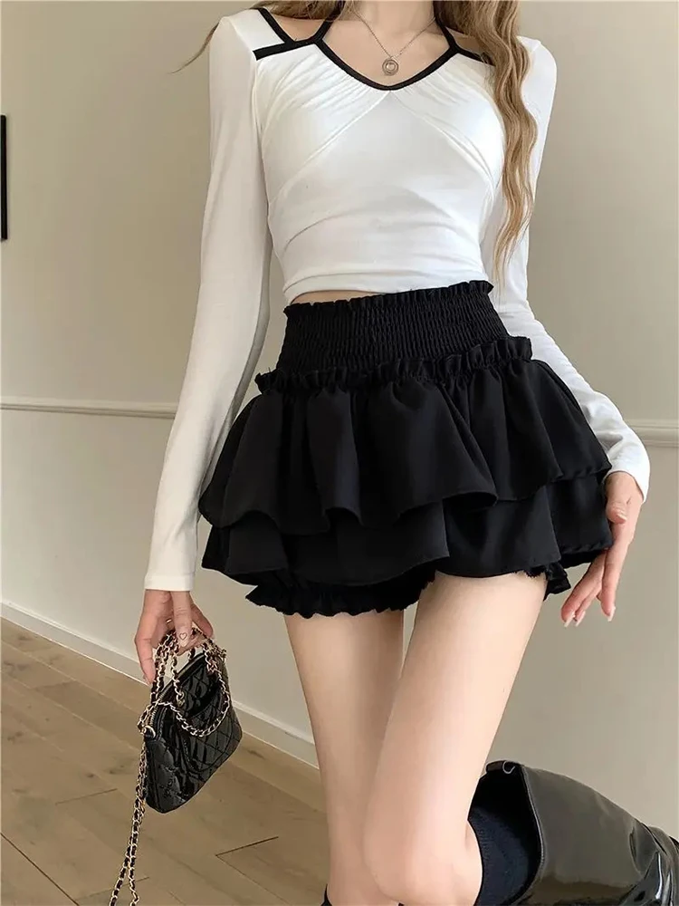 Mini Skirt Cute Sexy Balletcore Elastic High Waist Ball Gown Ruffle Patchwork Lolita Skirt Short Korean Sweet Y2K Women Clothing - Image 2