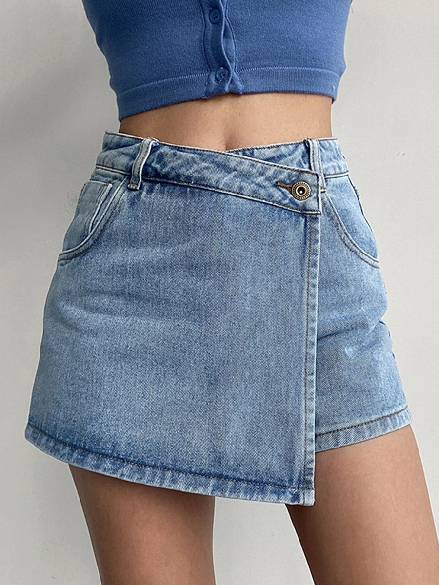 plus Size Women's High Waist A-Line Skirt Jeans Uneven Length Anti-Light Loose Fit Denim Skirts for Summer - Image 2