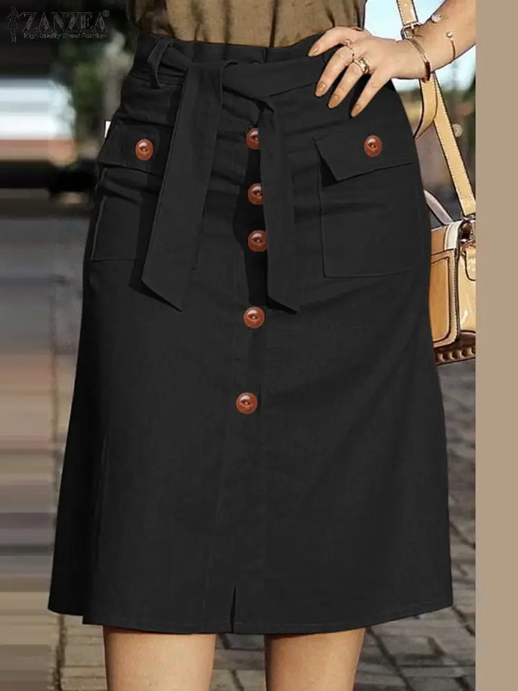 ZANZEA Cargo Skirts Elegant Women Evangelical Faldas Mujer Office Lady High Waist Saias Summer 2024 Casual Buttons Up Jupes - Image 3