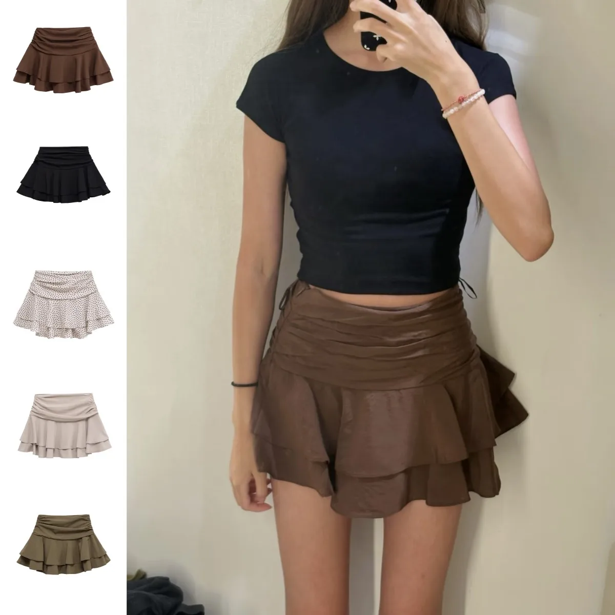 ETJ 2025 women's summer new sexy fashion hot girl style flouncy stacked decoration mid-waist short skirt pants
