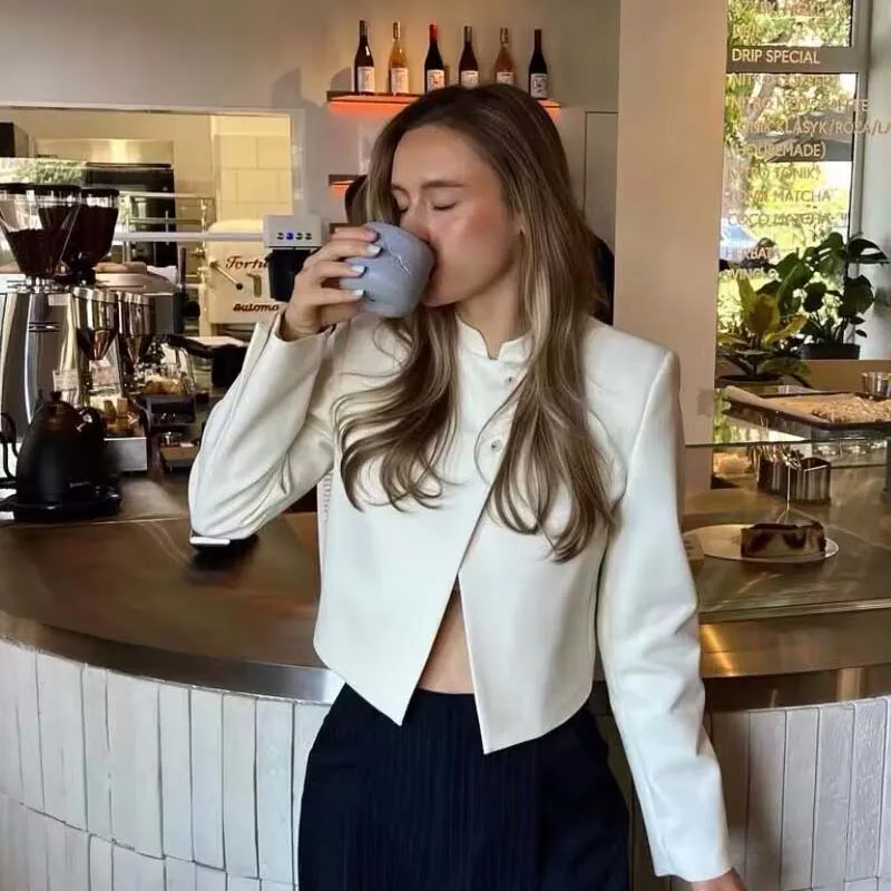 YENKYE 2025 Women Front Button Long Sleeve Elegant Crop Blazer High Street Chic Lady Coat Autumn Tops