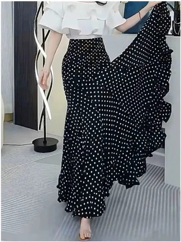 Elegant Black Polka Dot Fish Tail Skirt Women's Summer New Lightweight Luxury Style Half Skirt Drapey Wrap around Skirt - Image 4