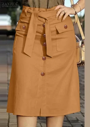 ZANZEA Cargo Skirts Elegant Women Evangelical Faldas Mujer Office Lady High Waist Saias Summer 2024 Casual Buttons Up Jupes