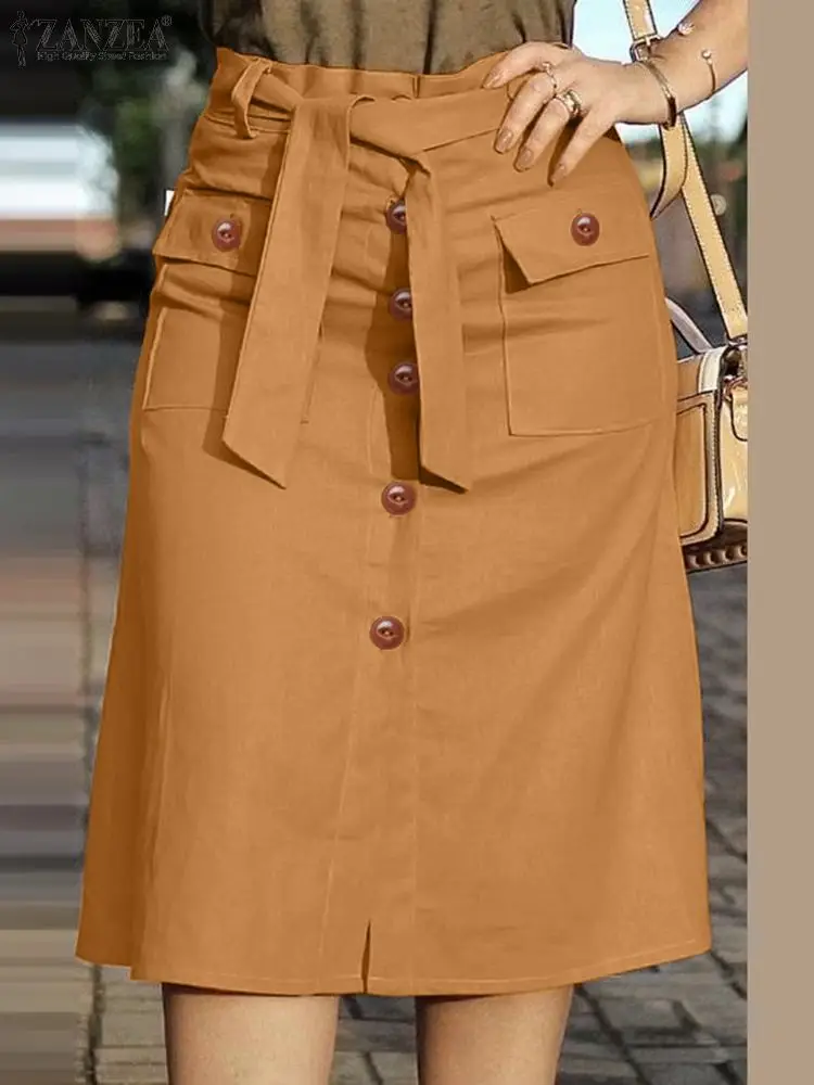 ZANZEA Cargo Skirts Elegant Women Evangelical Faldas Mujer Office Lady High Waist Saias Summer 2024 Casual Buttons Up Jupes