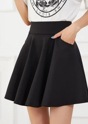 New Black Pocket Shorts Skirt Women's Basic Safety Pants Skirts School Flared Casual Mini Skater Medium Pleated Plus Size 4XL