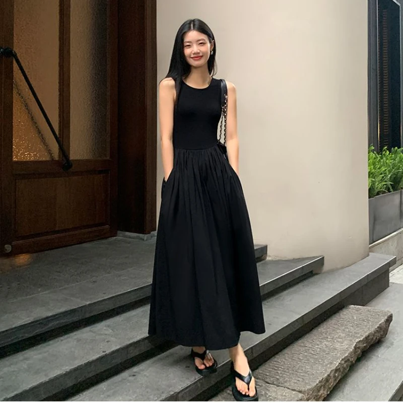 New Vintage Holiday Style Black Midi Dress Dresses for Women Clothing O Neck Office Lady Casual Pockets Women's Clothing - Image 2