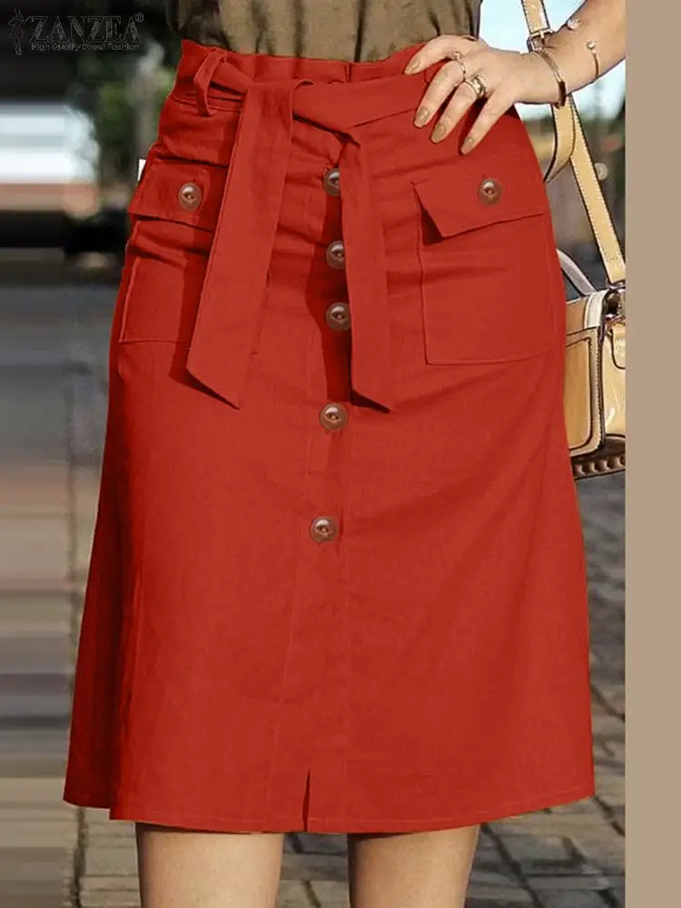 ZANZEA Cargo Skirts Elegant Women Evangelical Faldas Mujer Office Lady High Waist Saias Summer 2024 Casual Buttons Up Jupes - Image 2