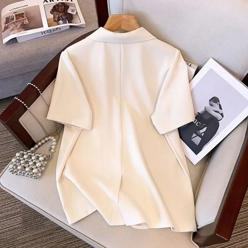 Summer Short Sleeve Blazer Women Korean Fashion Single-breasted Office Lady Suit Jacket Elegant Loose Thin Outwear - Image 3