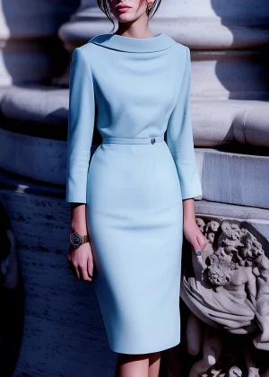 Elegant Solid Color Commute Party Turn-down Collar Boat Neck Back V-neck Belted Mid-Sleeve Gown Dress