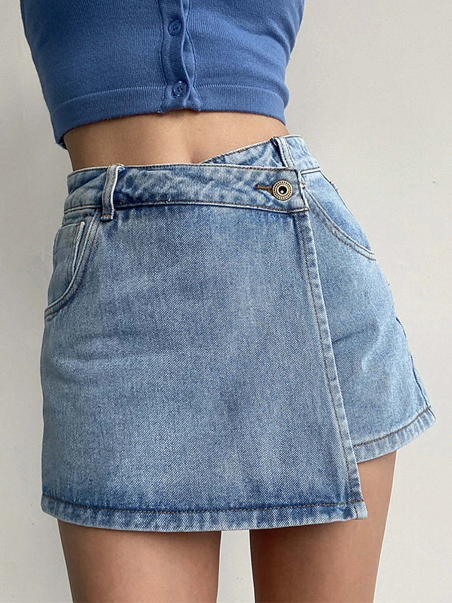 plus Size Women's High Waist A-Line Skirt Jeans Uneven Length Anti-Light Loose Fit Denim Skirts for Summer