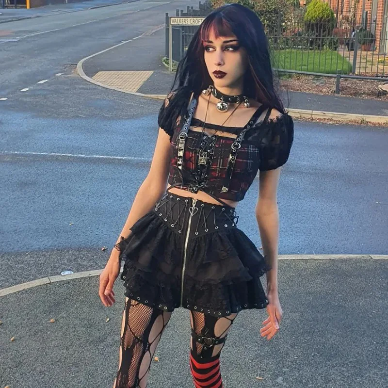 Gothic Skater Punk Vintage High Wasit Skirt Women's Zipper Front Japanese Style Kawaii Black Harajuku Cosplay Mini Skirts - Image 6